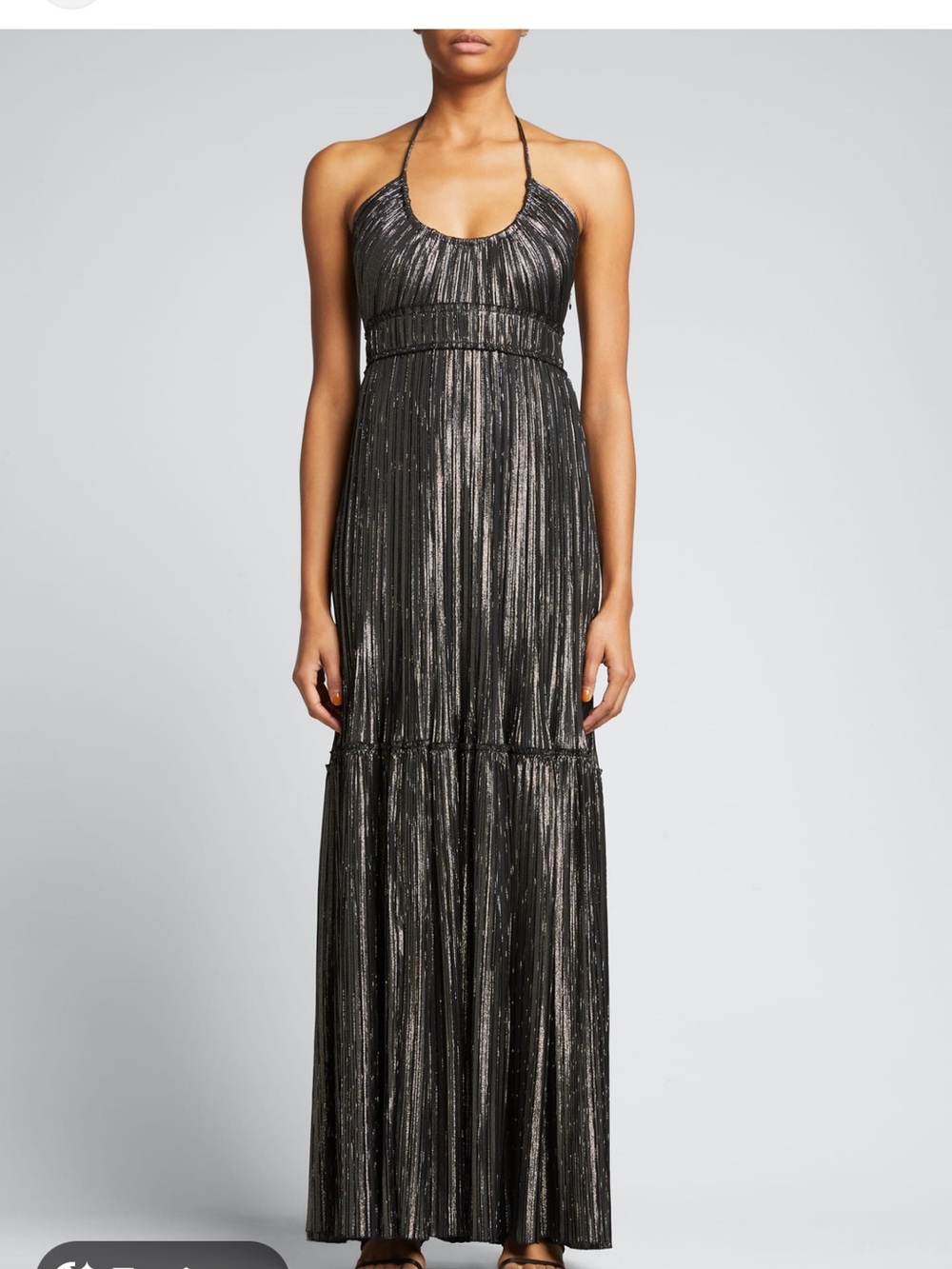 ALC Metallic Pleated Maxi Dress - Silver/Gold/Black orig $795